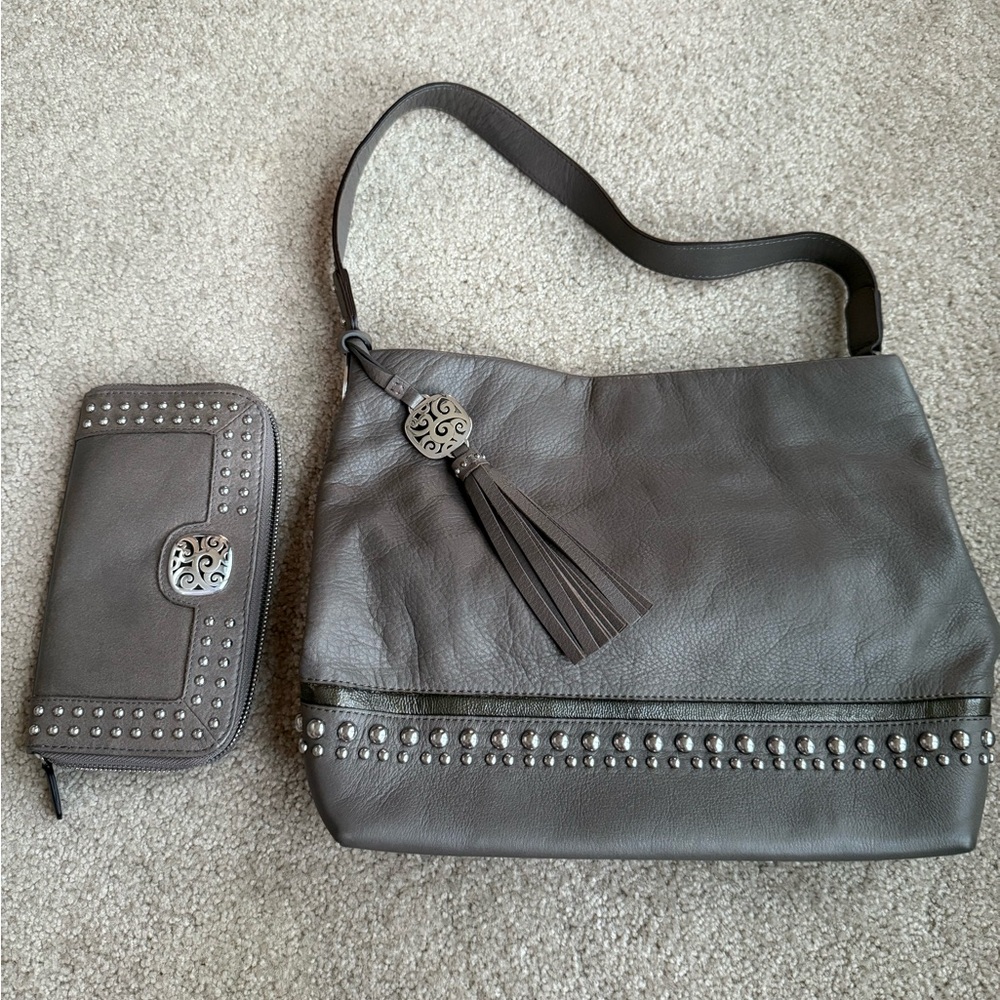 Brighton Charcoal Studded Shoulder Bag with Wallet